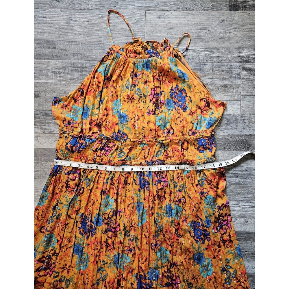 Bcbgmaxazria Maxi Dress Orange/mandarin Color Multi Floral Ruffled Metallic XL - Picture 5 of 9